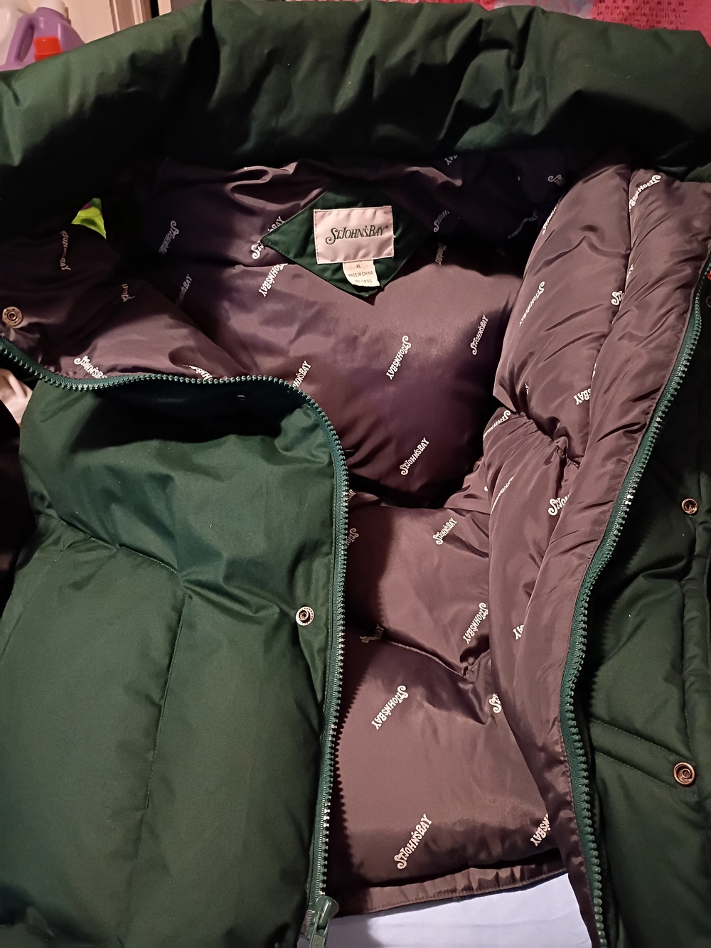 St. John's Bay Dark Green Puffer Coat with Branded Lining Women's.